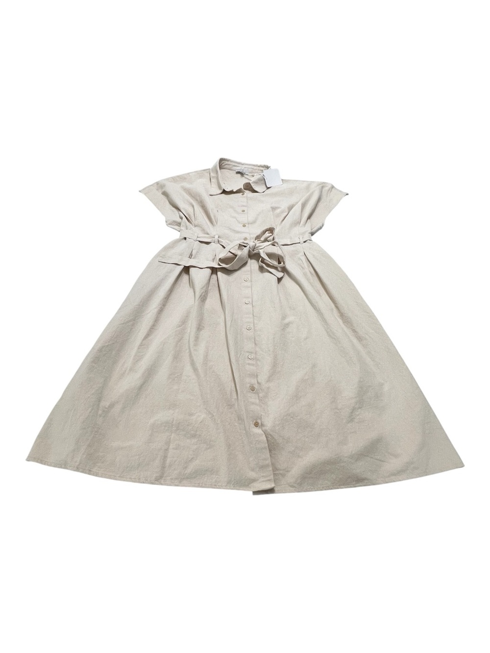 NWT Polagram Button-Front Beige Tie-Waist Shirt Dress Classic Minimalist 3X